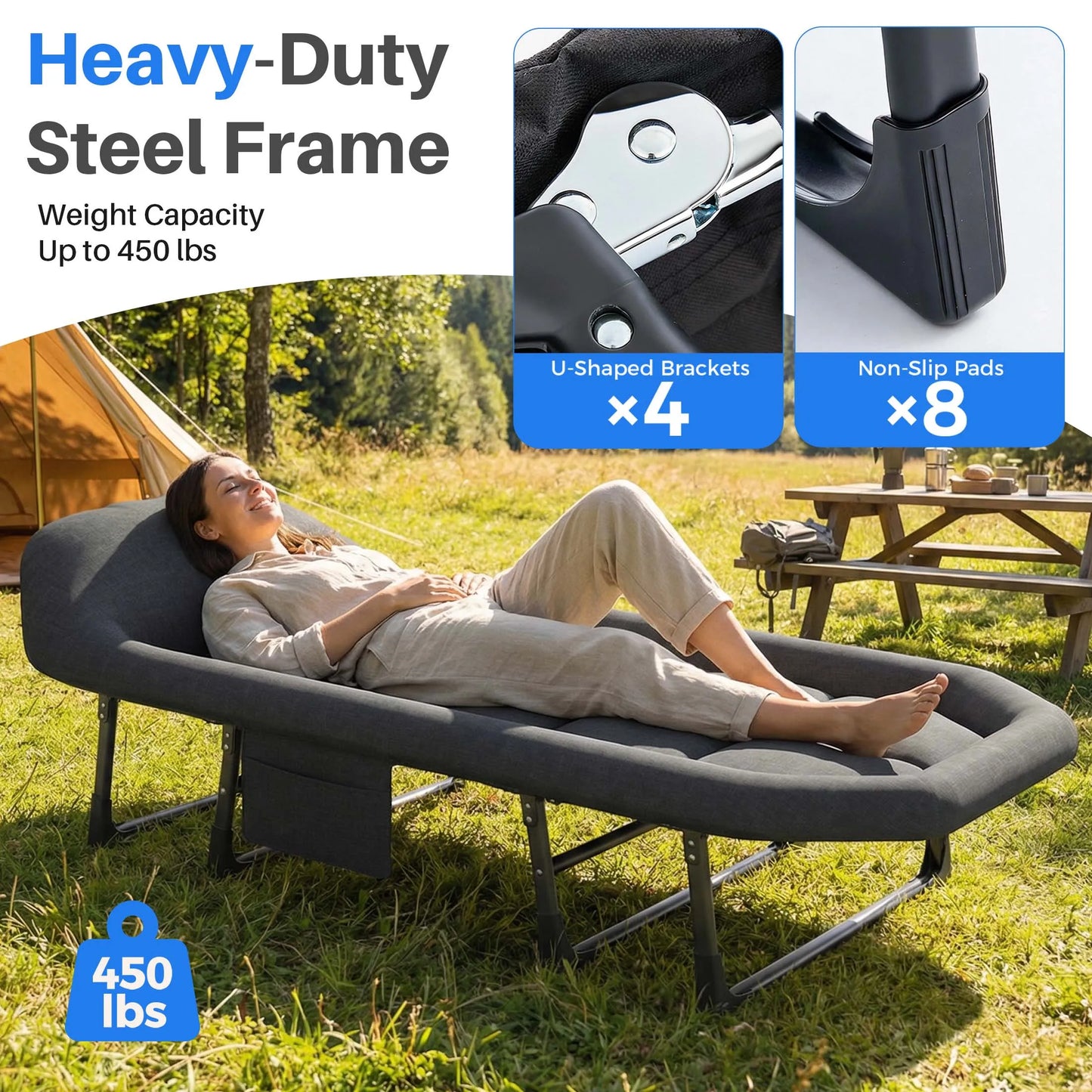 JHK Folding Camping Bed With Mattress Lightweight Cot Supports 450Lb