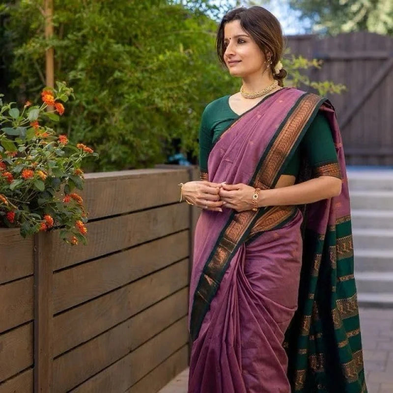 Indina Women Cotton Maheshwari Silk Saree With Blouse Piece