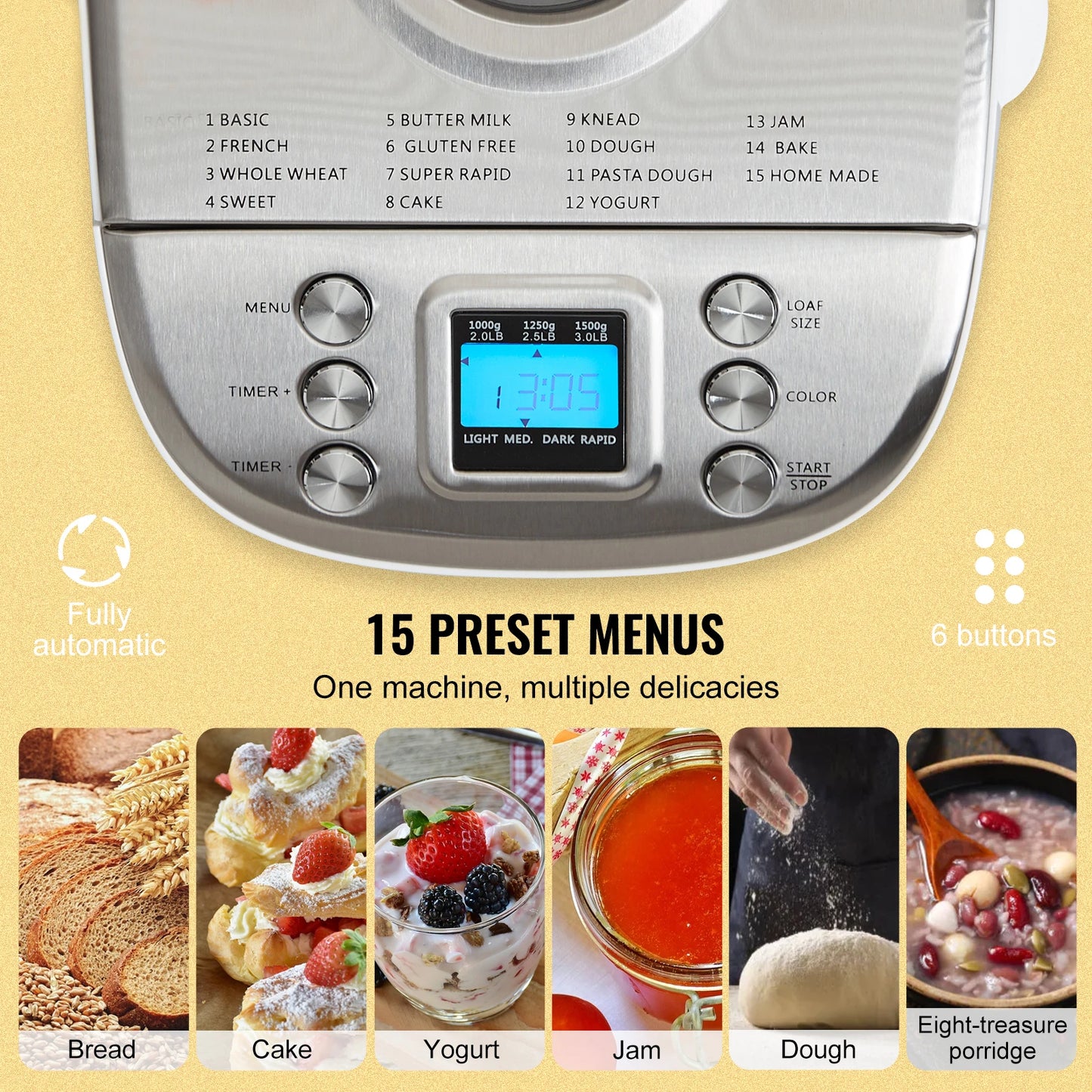 SucceBuy 15 In 1 Bread Maker With Gluten Free Setting And Non Stick Ceramic Pan
