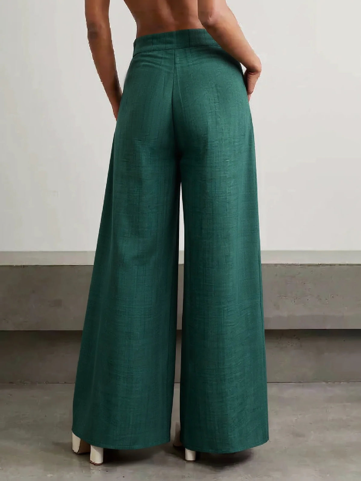 Women High Waist Pleated Wide Leg Pants With Pockets