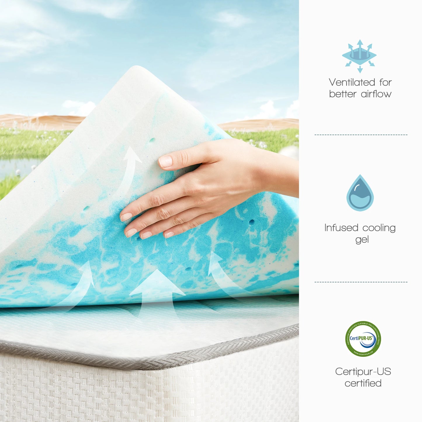 JHK Gel Cooling Memory Foam Mattress Topper Soft Breathable