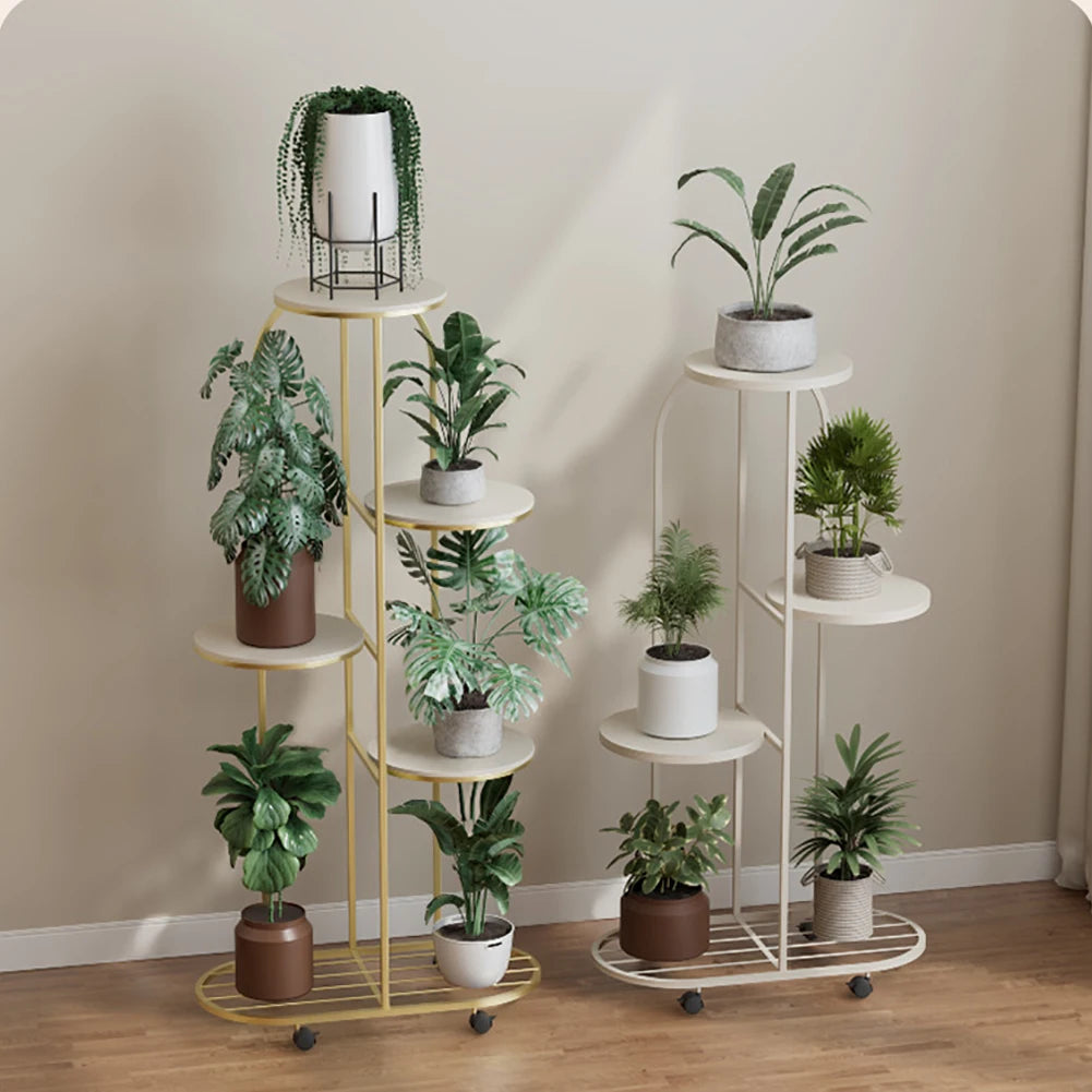 TWISTER.CK Wrought Iron Multi Tier Plant Rack Wheeled Corner