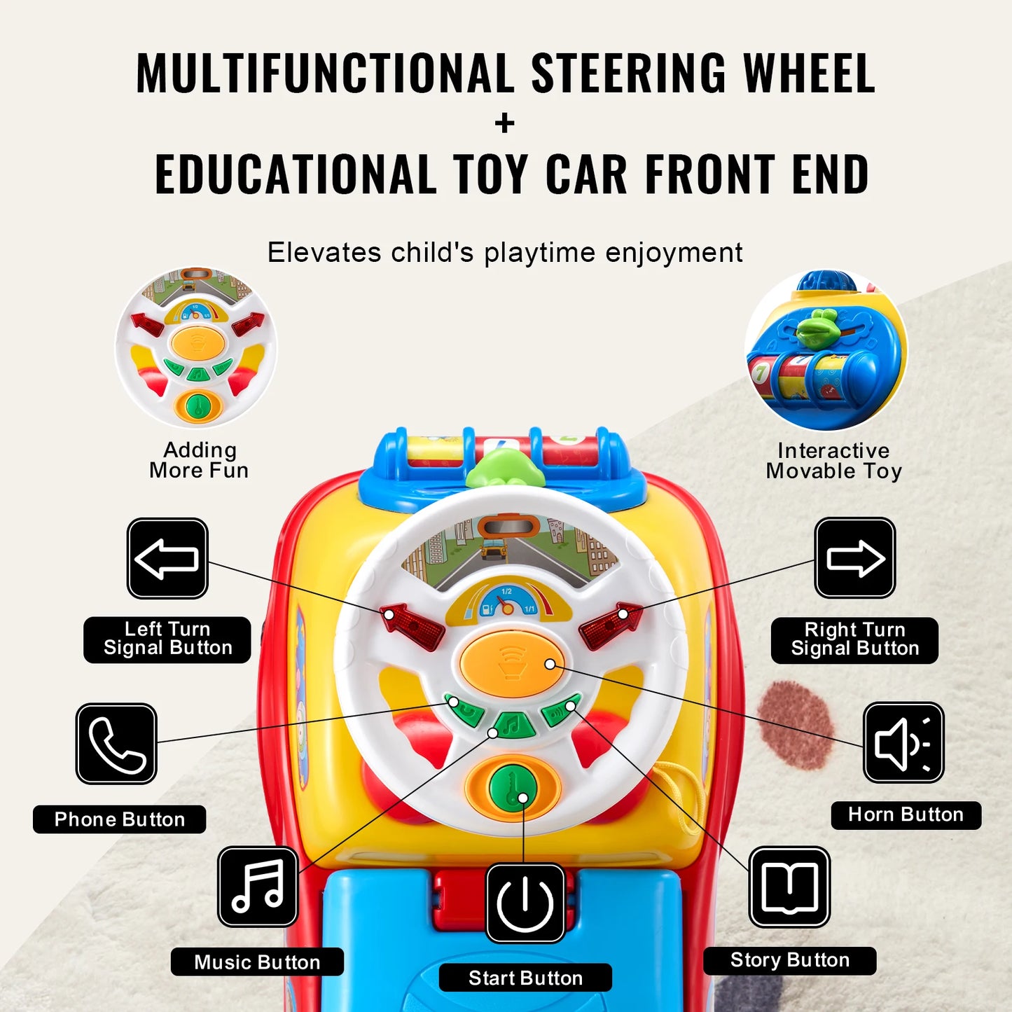 SucceBuy Toddler Ride On Push Car Sit To Stand Music