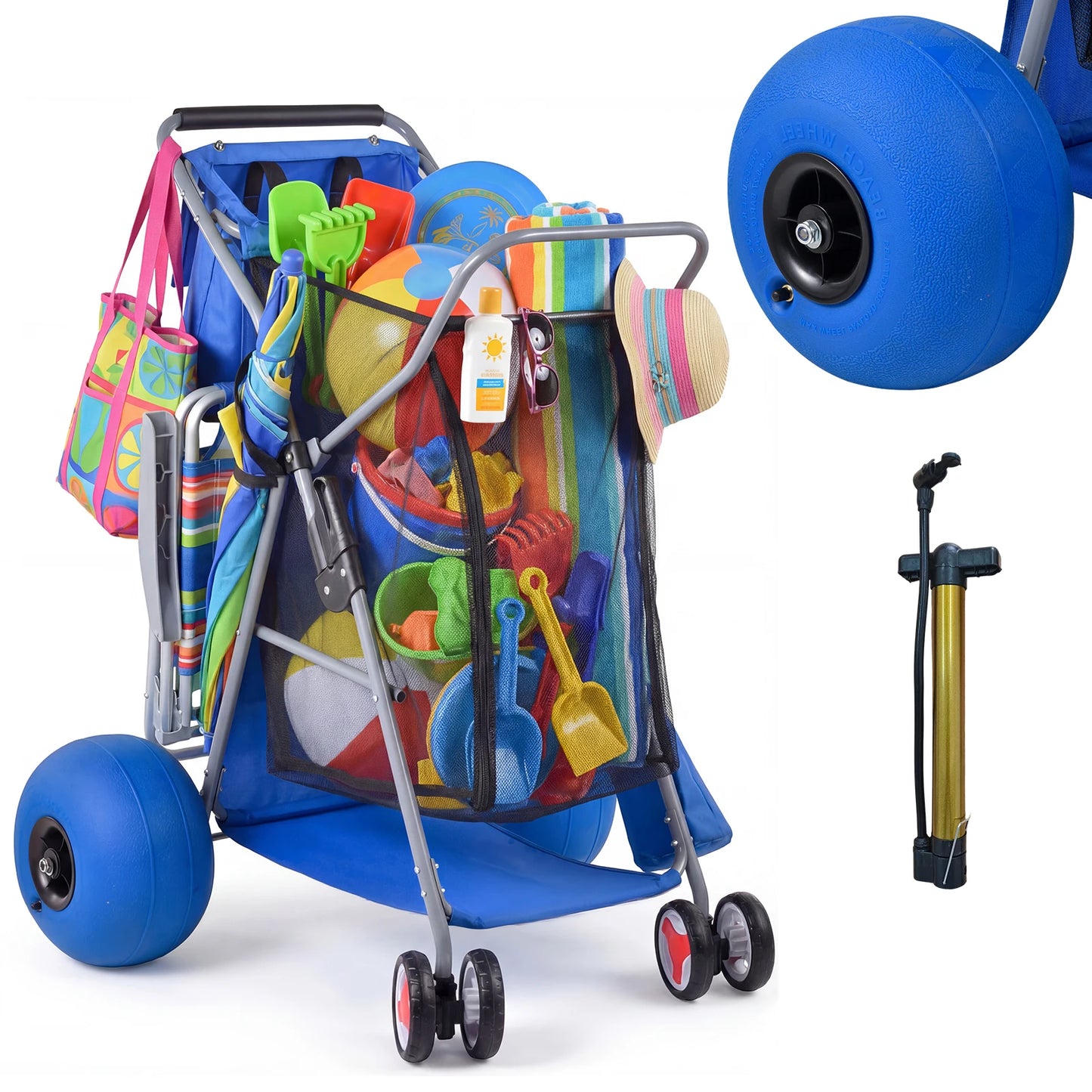 Foldable Beach Wagon Cart With Terrain Wheels 176 Lbs Capacity