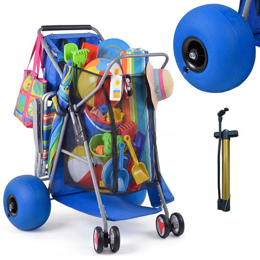 Foldable Beach Wagon Cart With Terrain Wheels 176 Lbs Capacity