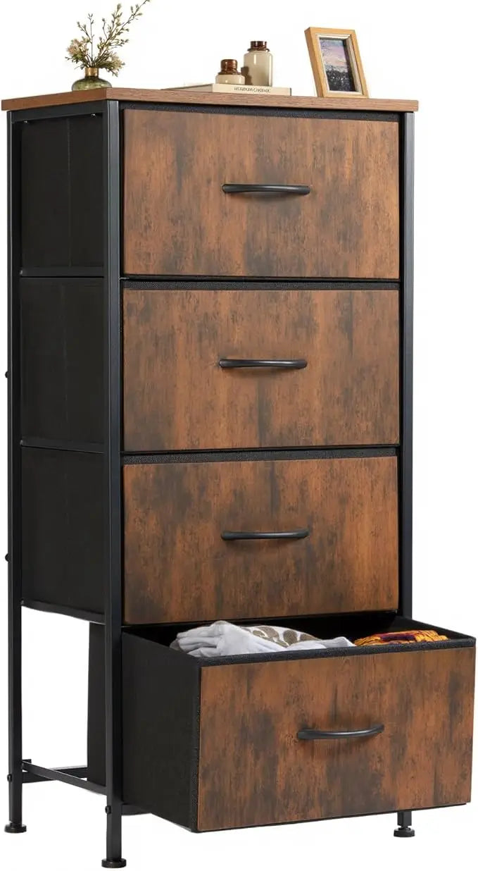 XIUWO Nightstand With Four Fabric Drawers Bedside Table