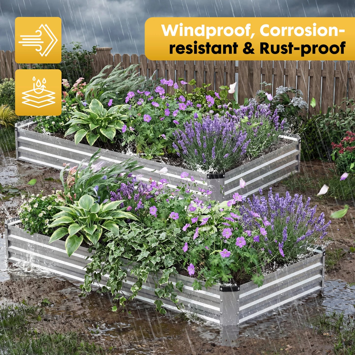 JHK Rectangular Outdoor Metal Garden Bed Planter Box Rust Resistant
