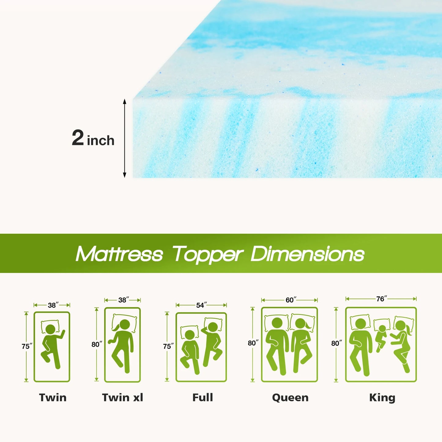 JHK Gel Cooling Memory Foam Mattress Topper Soft Breathable