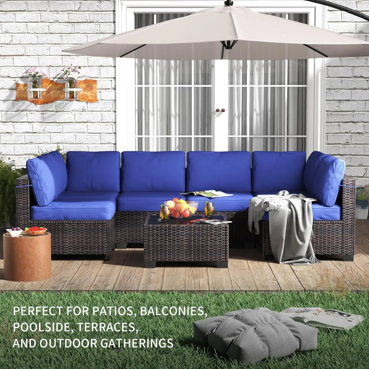 HiMISS Outdoor Modular Rattan Sectional Sofa Conversation Set