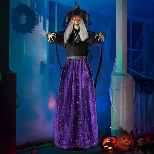 Joyfy Animated Witch Halloween Decor With Sound Activated Talking Led