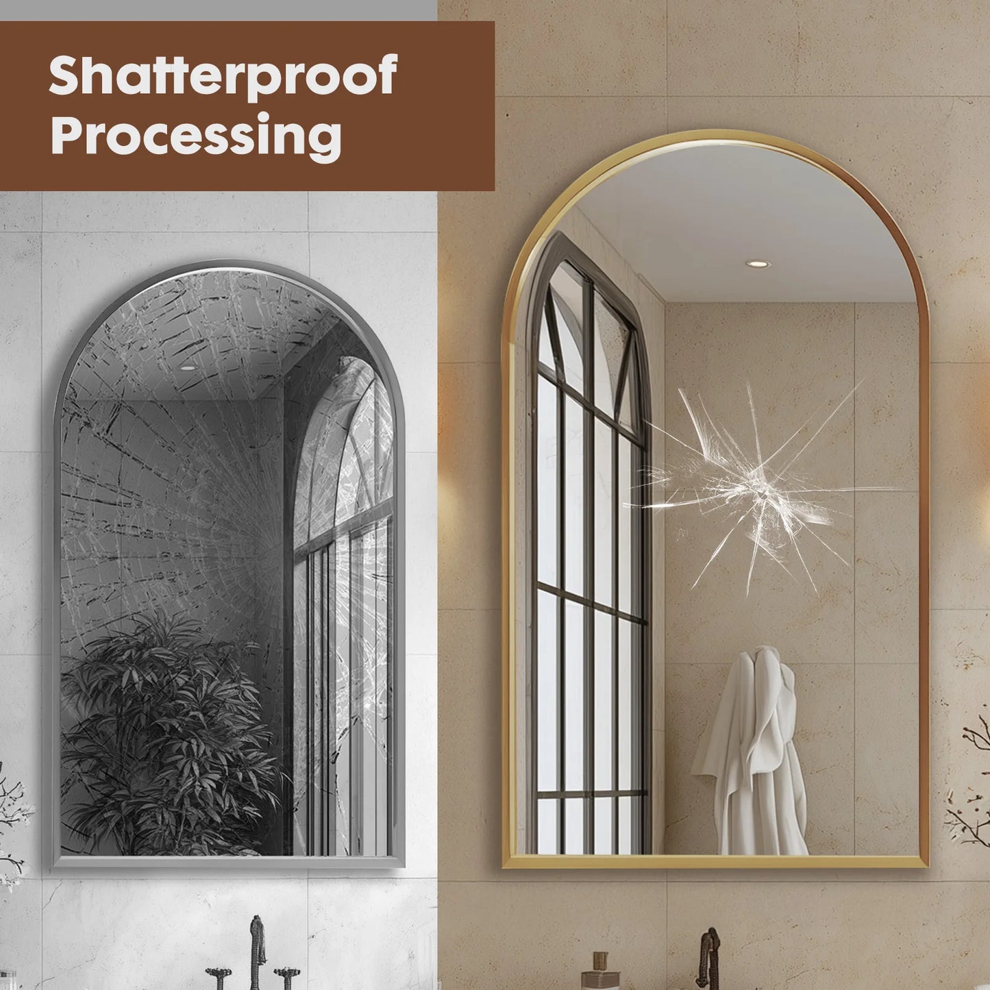 Jhk Arched Metal Framed Bathroom Wall Mirror Modern Glass Decor