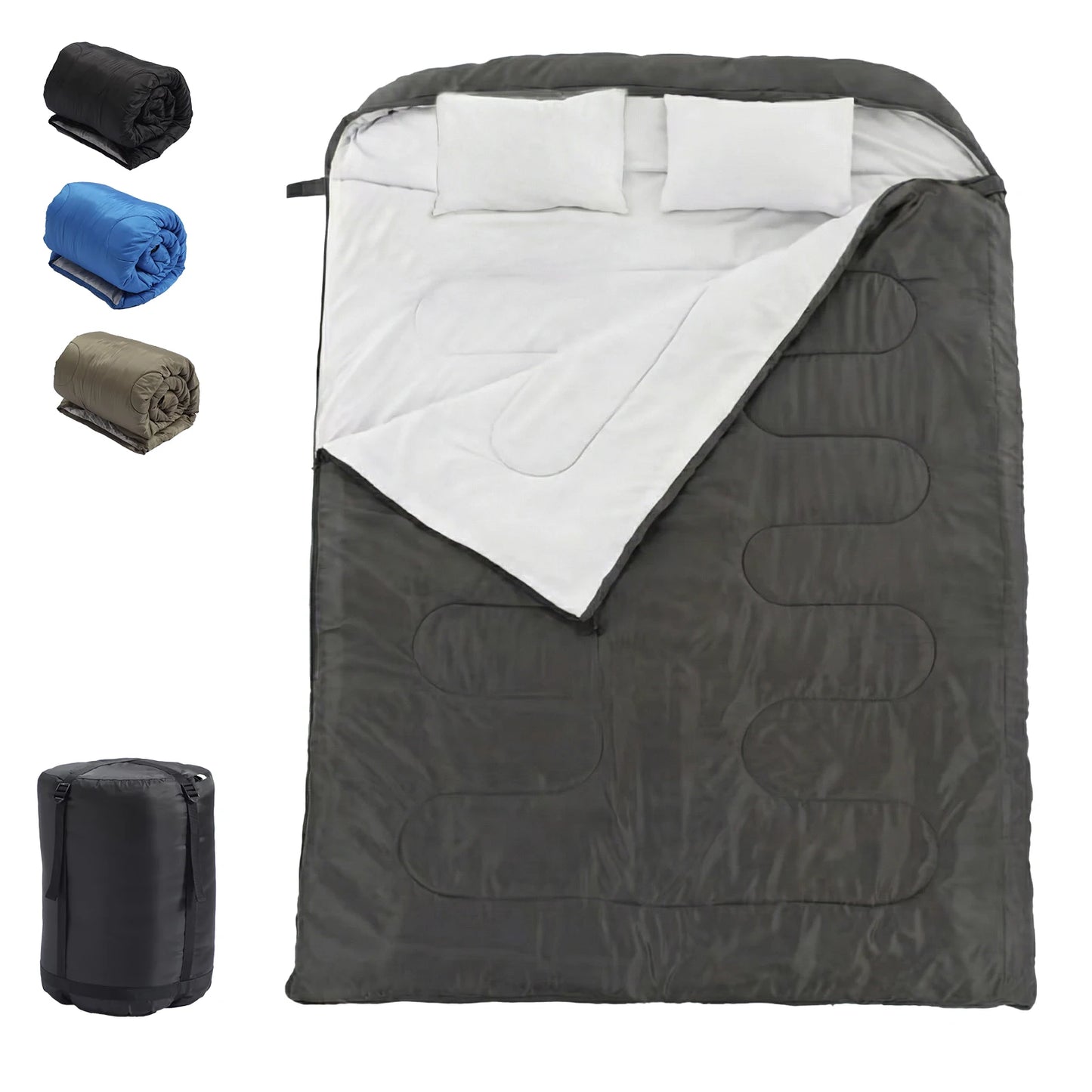 Double Sleeping Bag For Adults With Pillow, Lightweight 3 Season