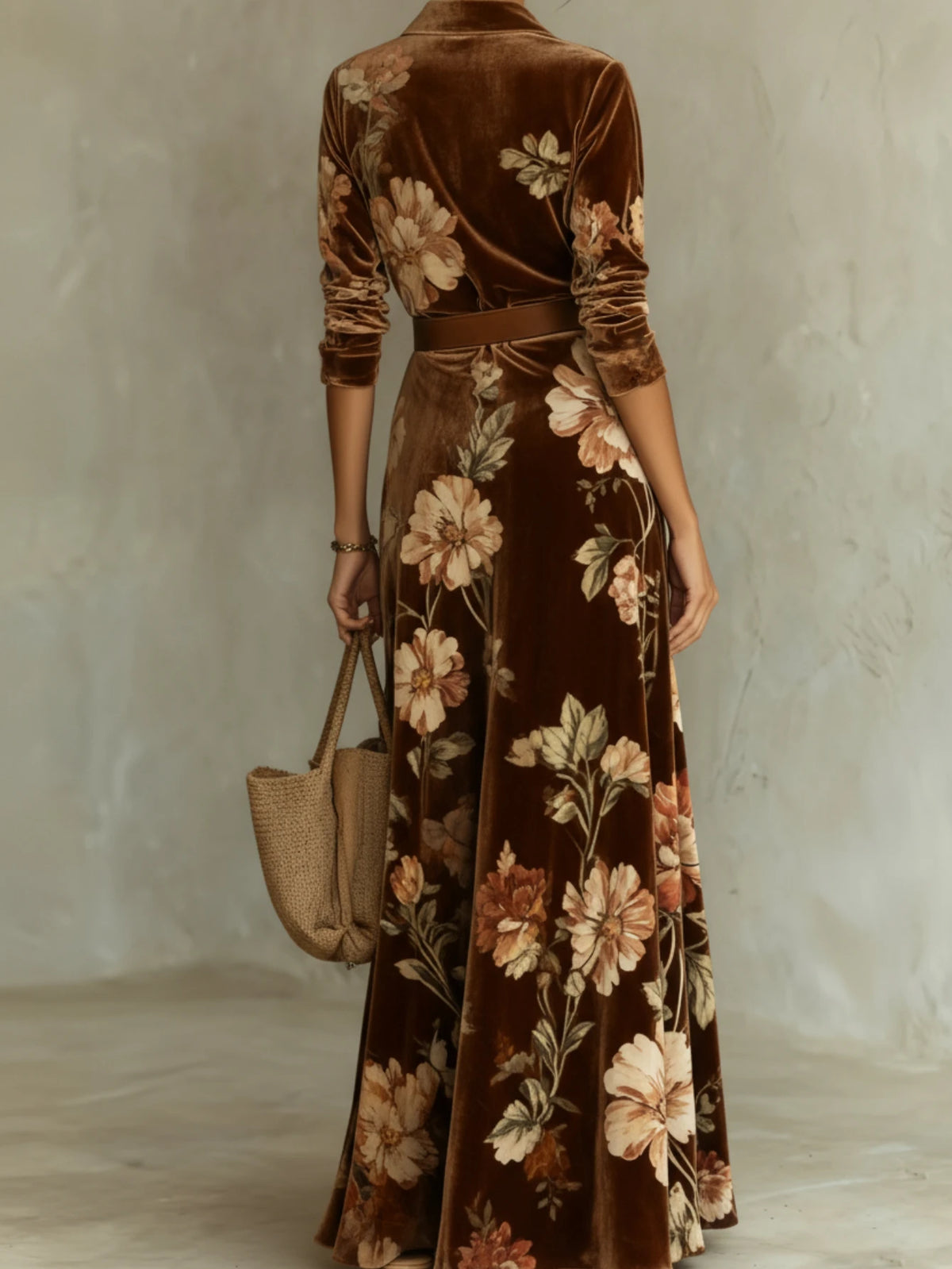 Womens Floral Print Lapel Collar Long Sleeve Maxi Dress