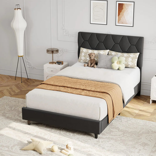 HiMISS Upholstered Bed Frame With Platform Headboard