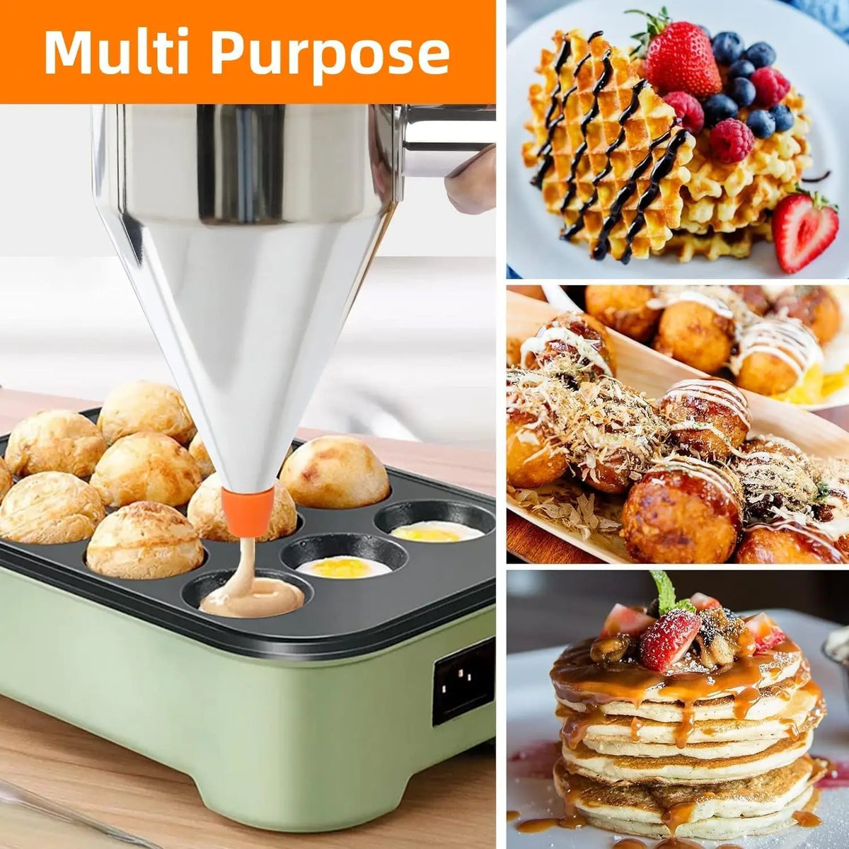 Stainless Steel Pancake Batter Dispenser With Four Nozzles And Stand