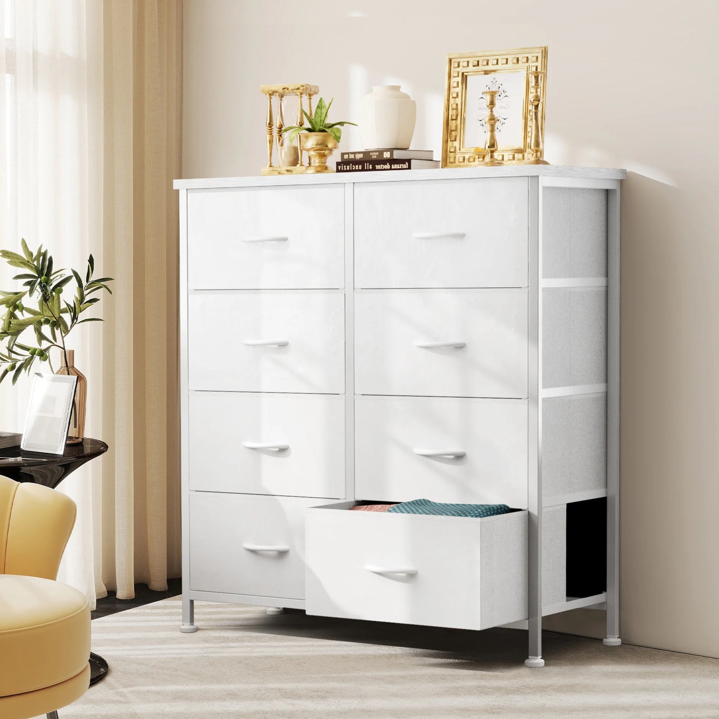 JHK Dresser Wardrobe For Kids With 8 Fabric Drawers Metal Frame