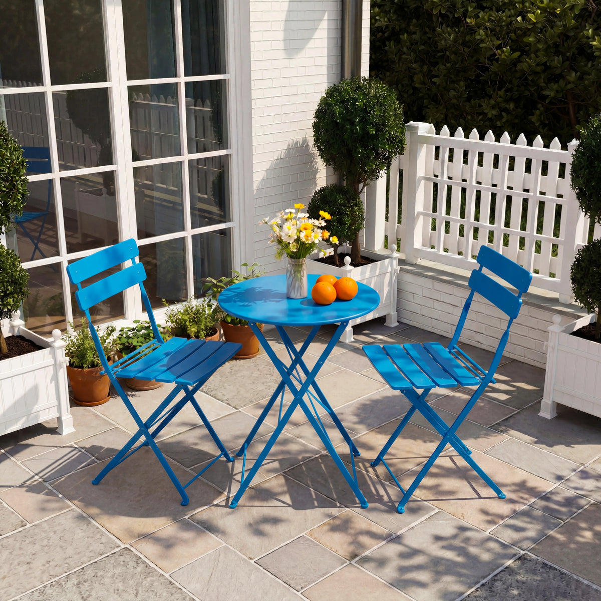 TUAREX Folding Steel Bistro Set For Outdoor Patio And Balcony