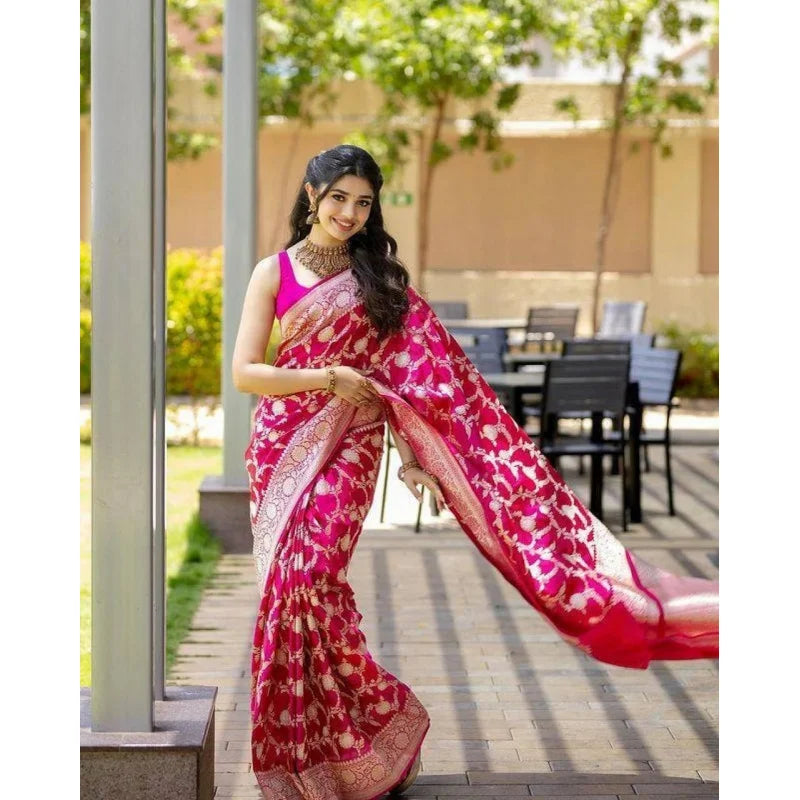 Women's Cotton Banarasi Silk Saree With Blouse Piece