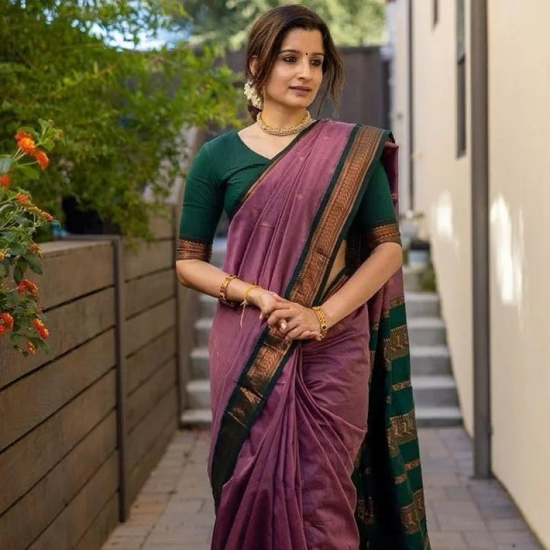 Indina Women Cotton Maheshwari Silk Saree With Blouse Piece