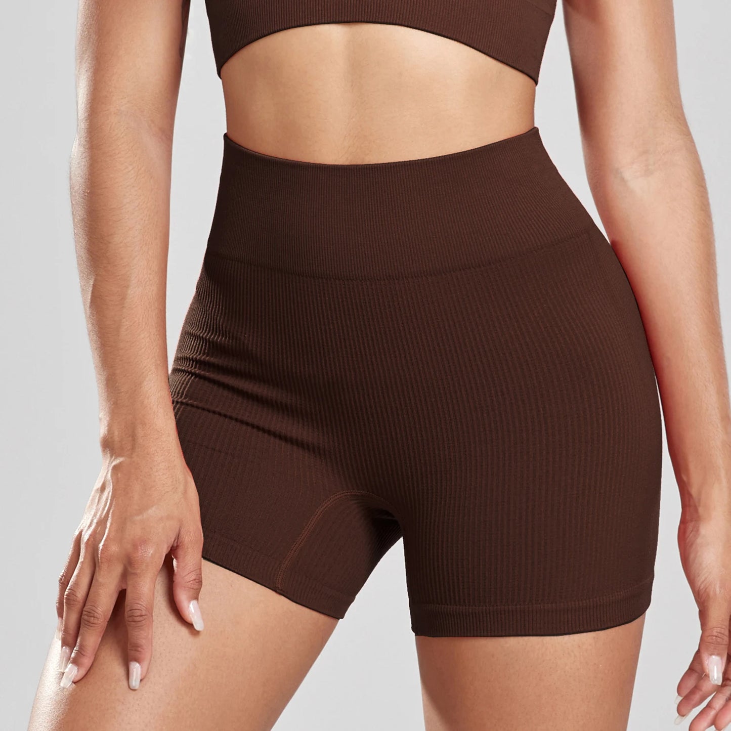 CHRLEISURE Seamless Ribbed Yoga Shorts High Waist Women Sportswear