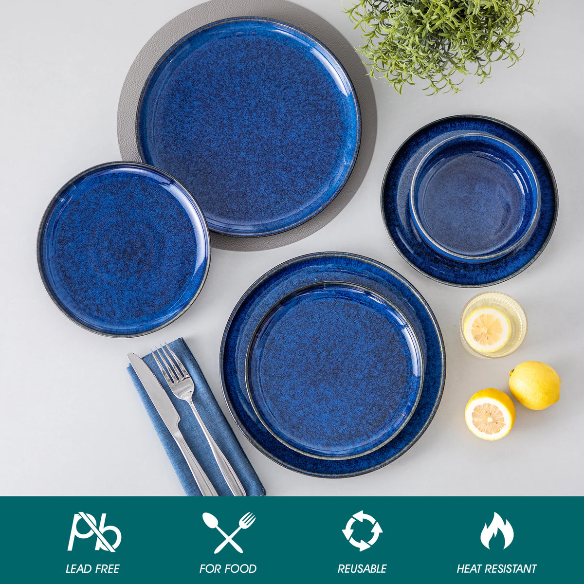 MALACASA Reactive Glaze Ceramic Dinnerware Set With Plates And Bowls