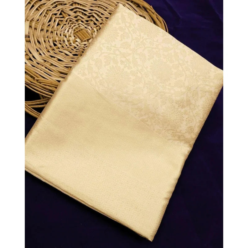 Women Golden Silk Banarasi Saree With Unstitched Blouse