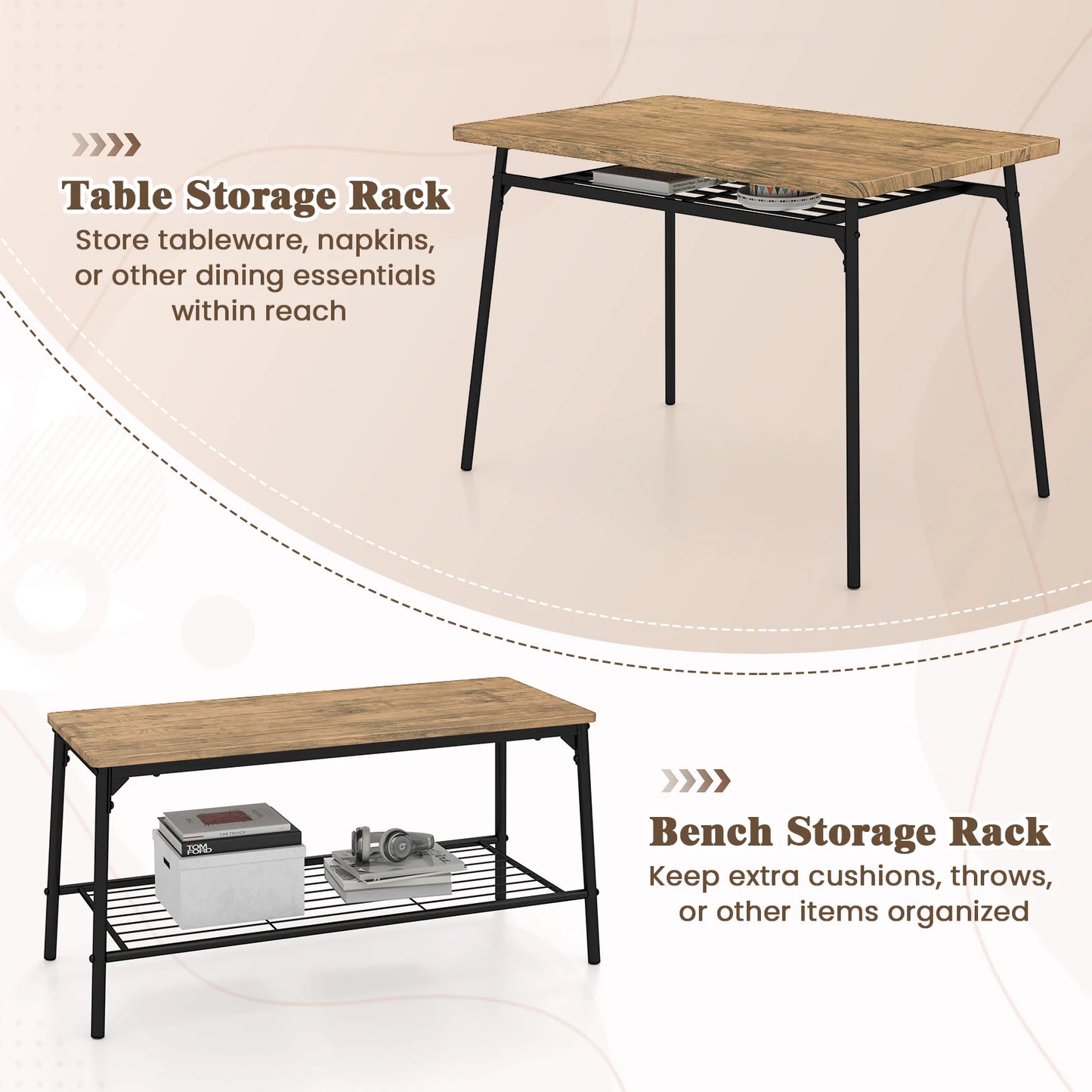 HOMASIS Dining Table Set For 4 With Bench And Chairs