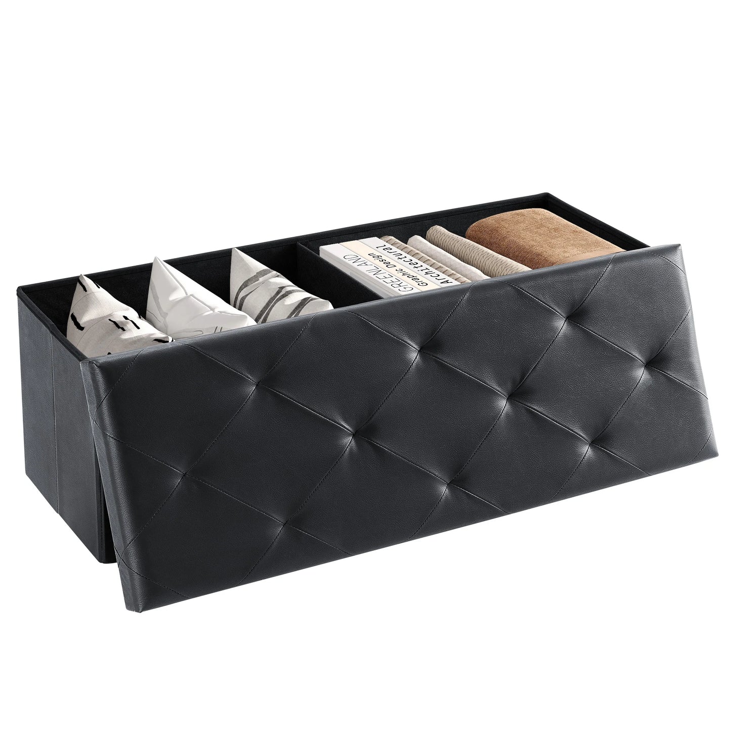 MCQ Foldable Faux Leather Storage Ottoman With Seat Cushion