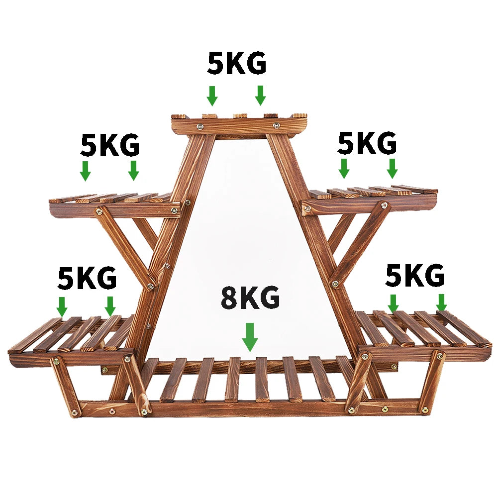 Six Tier Wooden Corner Plant Stand Indoor Outdoor Display Rack