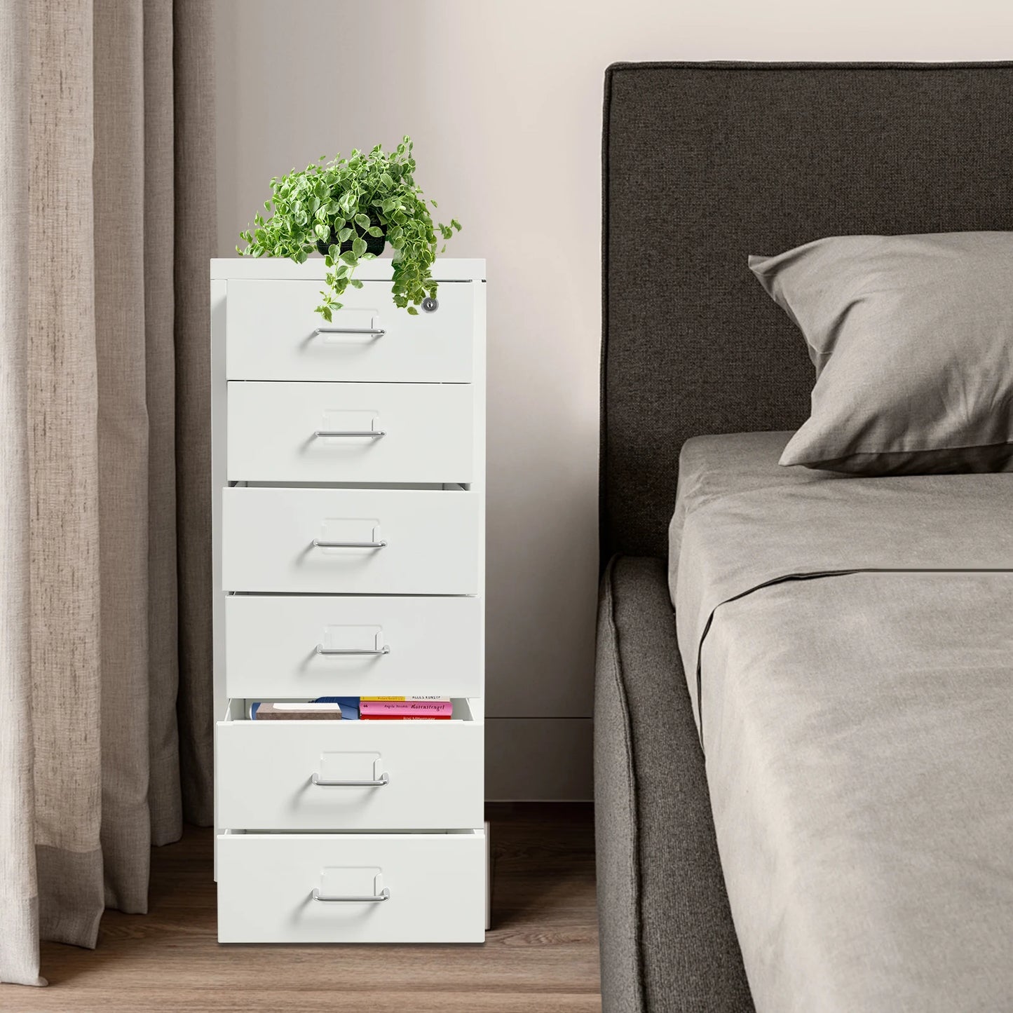 Lockable 6 Drawer File Cabinet On Wheels Metal Office Storage