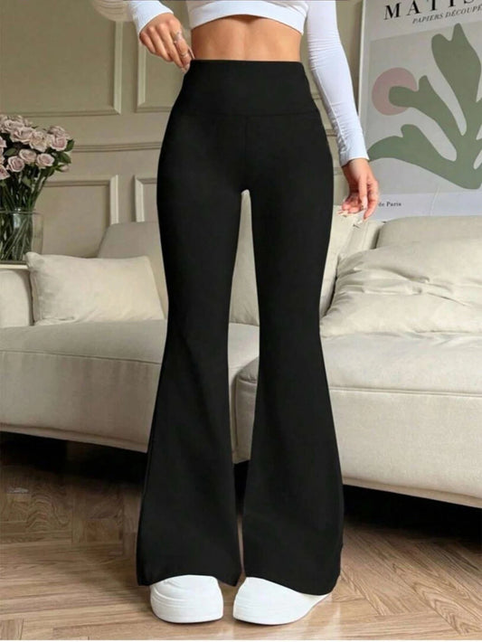 Women's High Waisted Flared Knit Pants With Stretchy Fit
