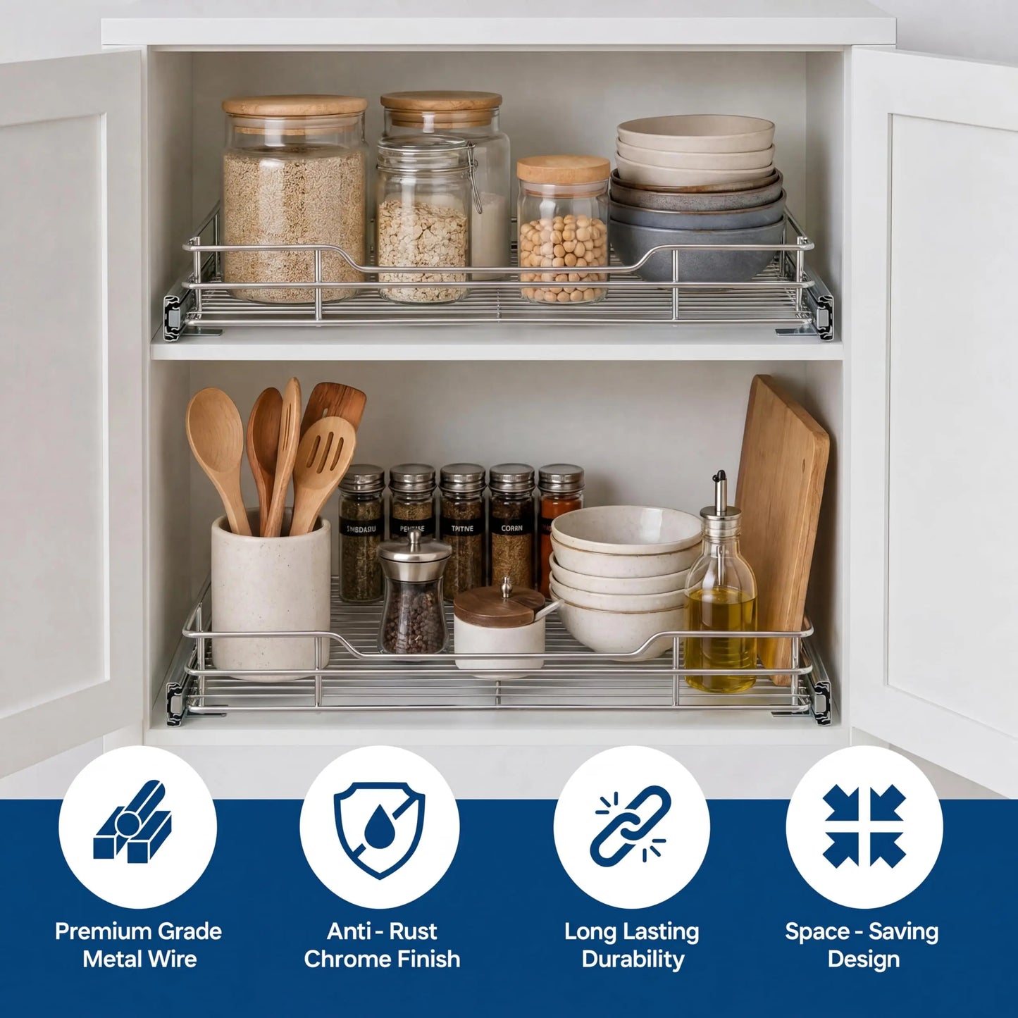 HiMISS Heavy Duty Stainless Steel Cabinet Pull Out Organizer
