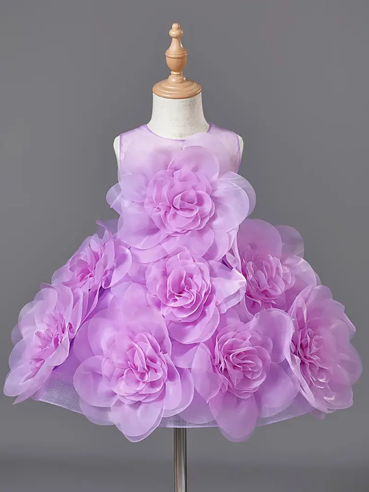 Girls Elegant Princess Party Dress Floral Sleeveless Ball Gown