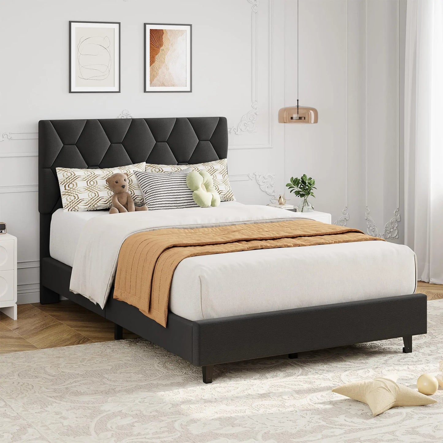 HiMISS Upholstered Bed Frame With Platform Headboard