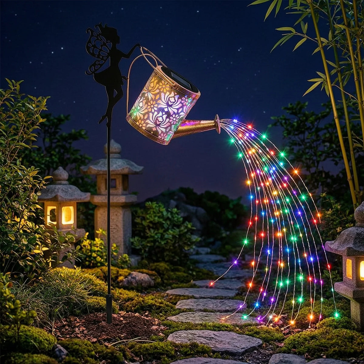 Solar Watering Can Fairy Lights Outdoor Garden Decoration