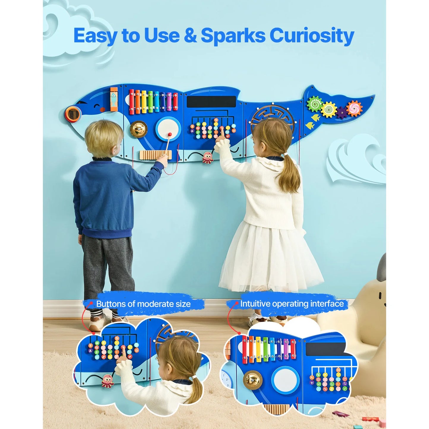 SucceBuy Orca Kids Wall Busy Board Montessori Sensory Learning Toy For 3 To 12