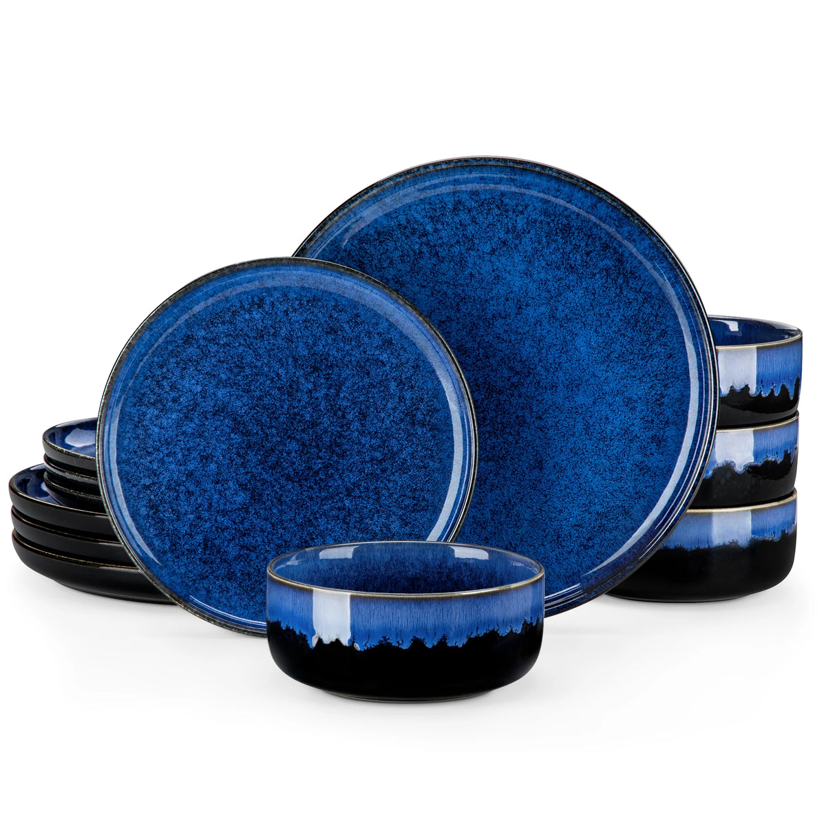 MALACASA Reactive Glaze Ceramic Dinnerware Set With Plates And Bowls