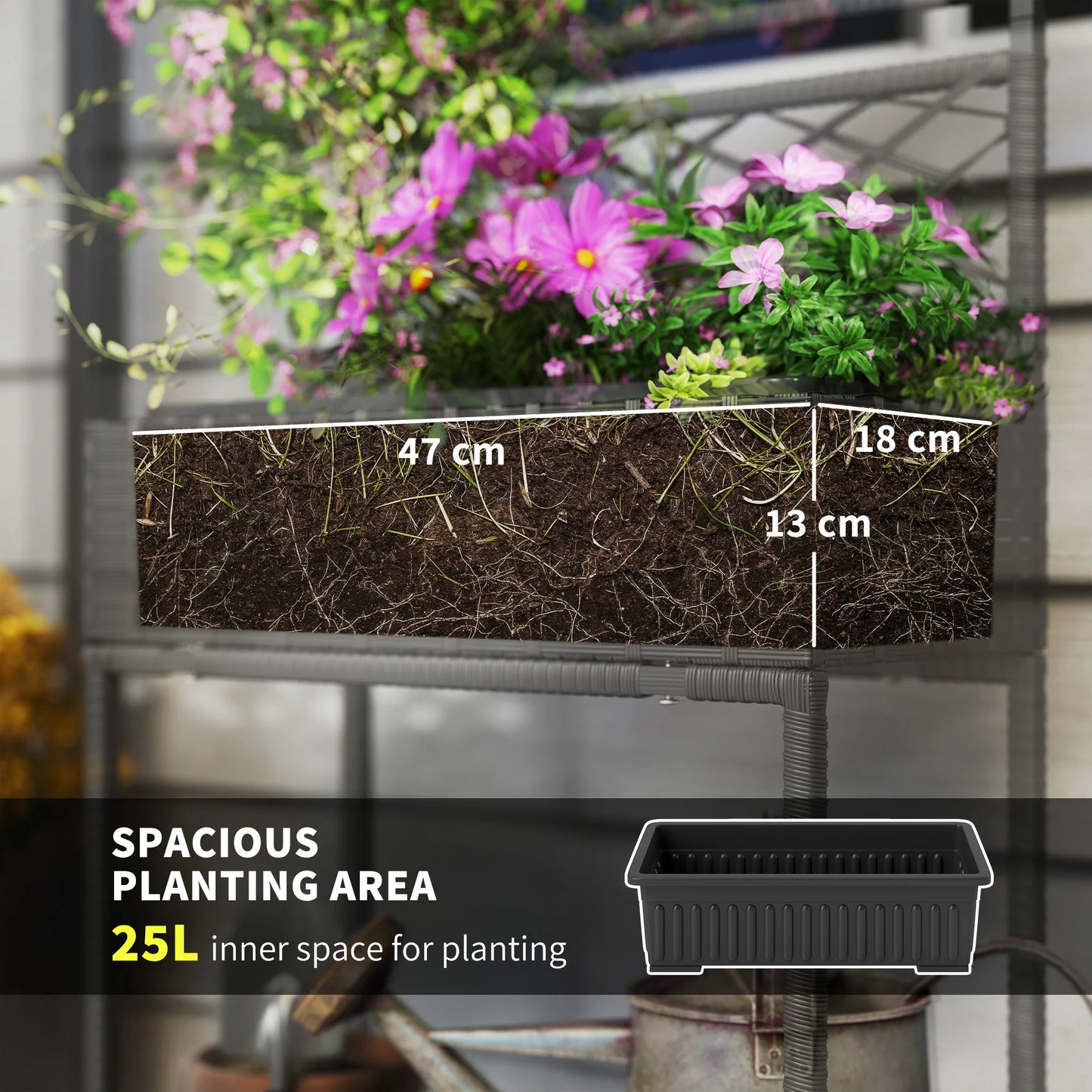 Outsunny Rattan Elevated Planter With Flower Stand And Storage Shelf