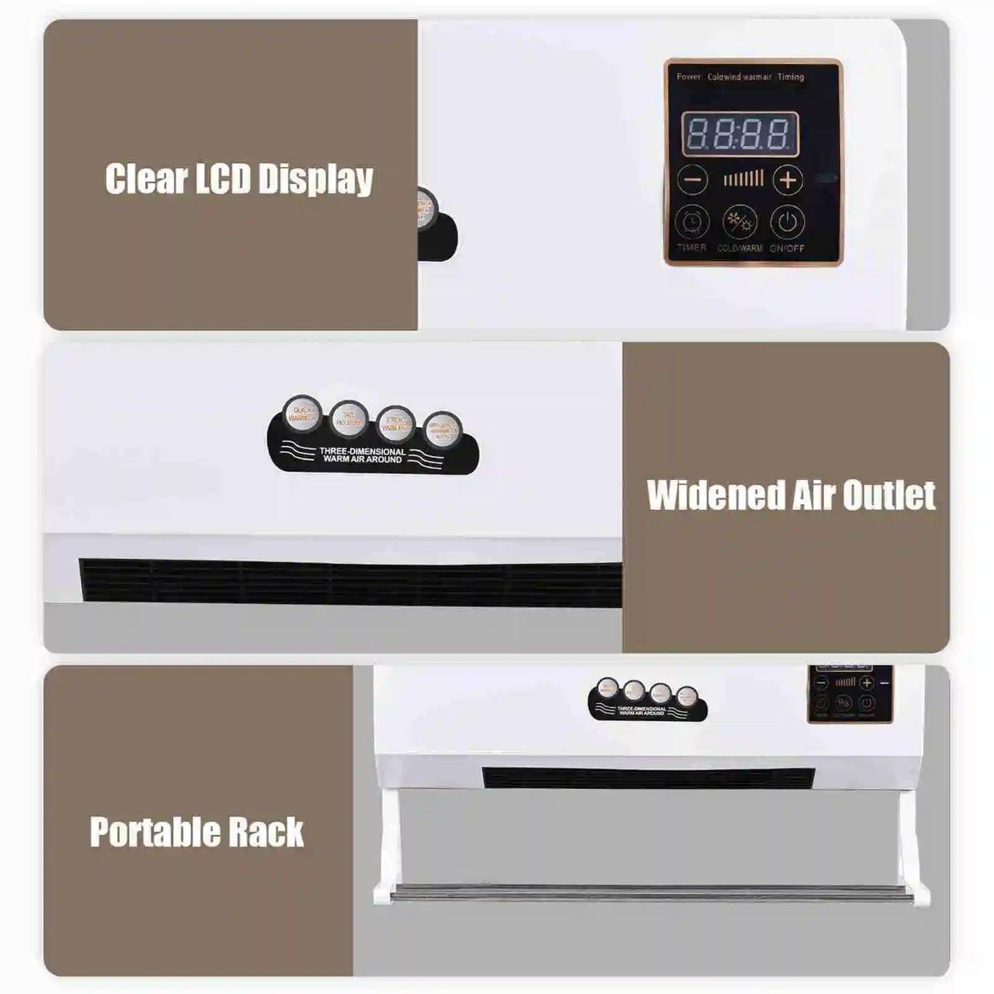Qiilu 2-In-1 Heater And Fan Wall Mounted With Digital Display