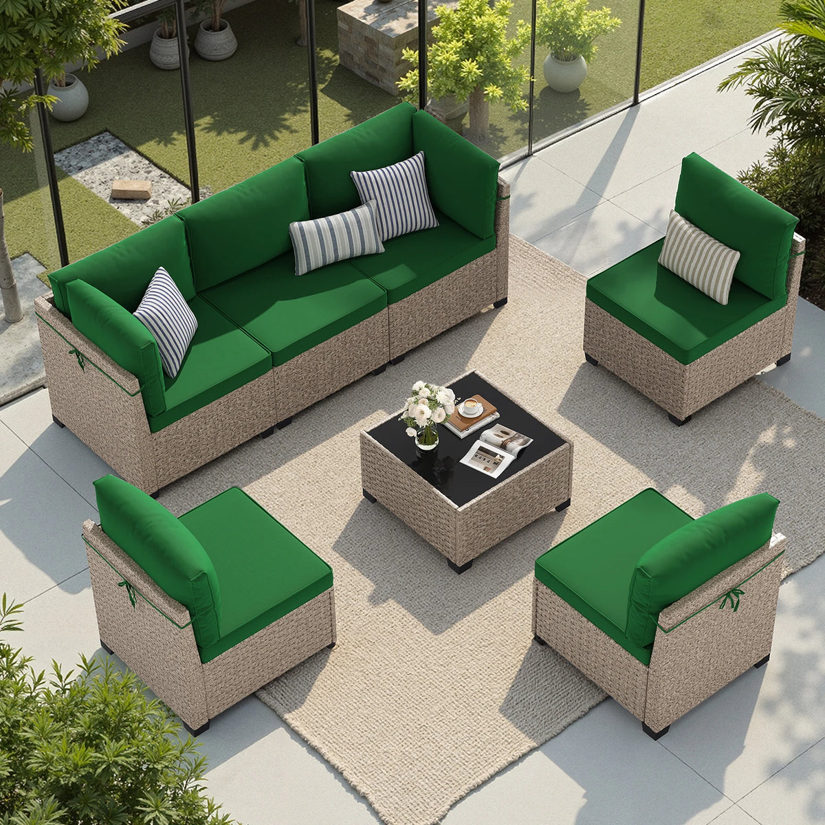 Outdoor Rattan Patio Furniture Set With Sectional Sofa And Table