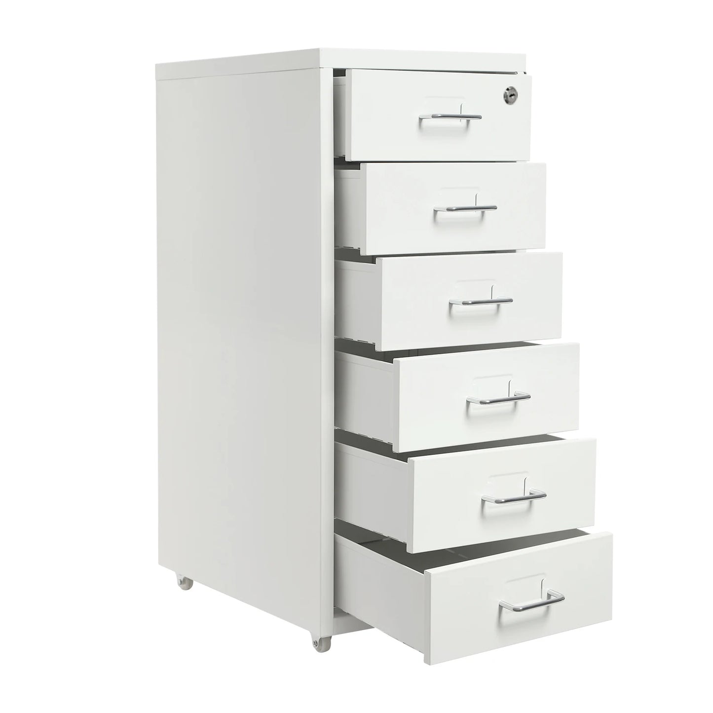 Lockable 6 Drawer File Cabinet On Wheels Metal Office Storage