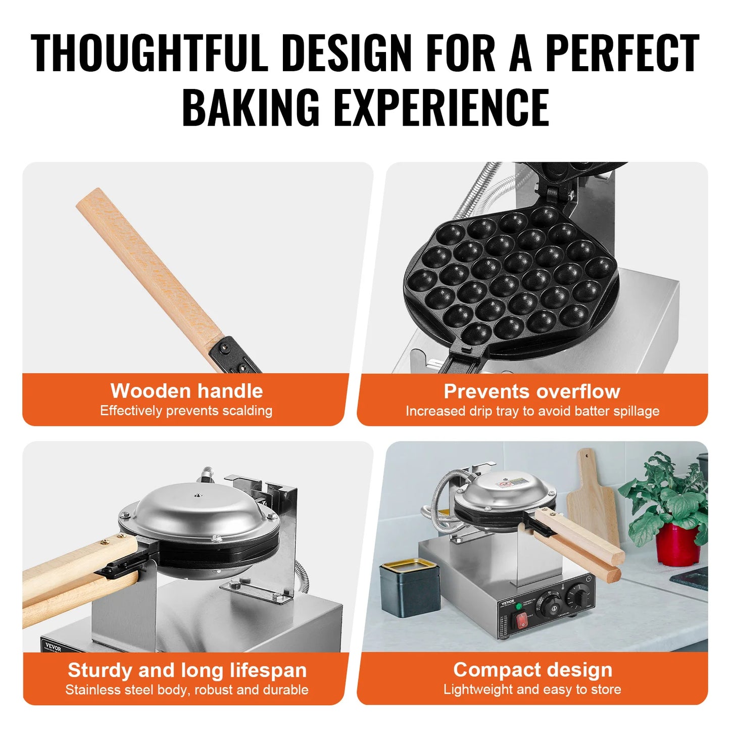 SucceBuy Commercial Egg Bubble Waffle Maker Stainless Steel