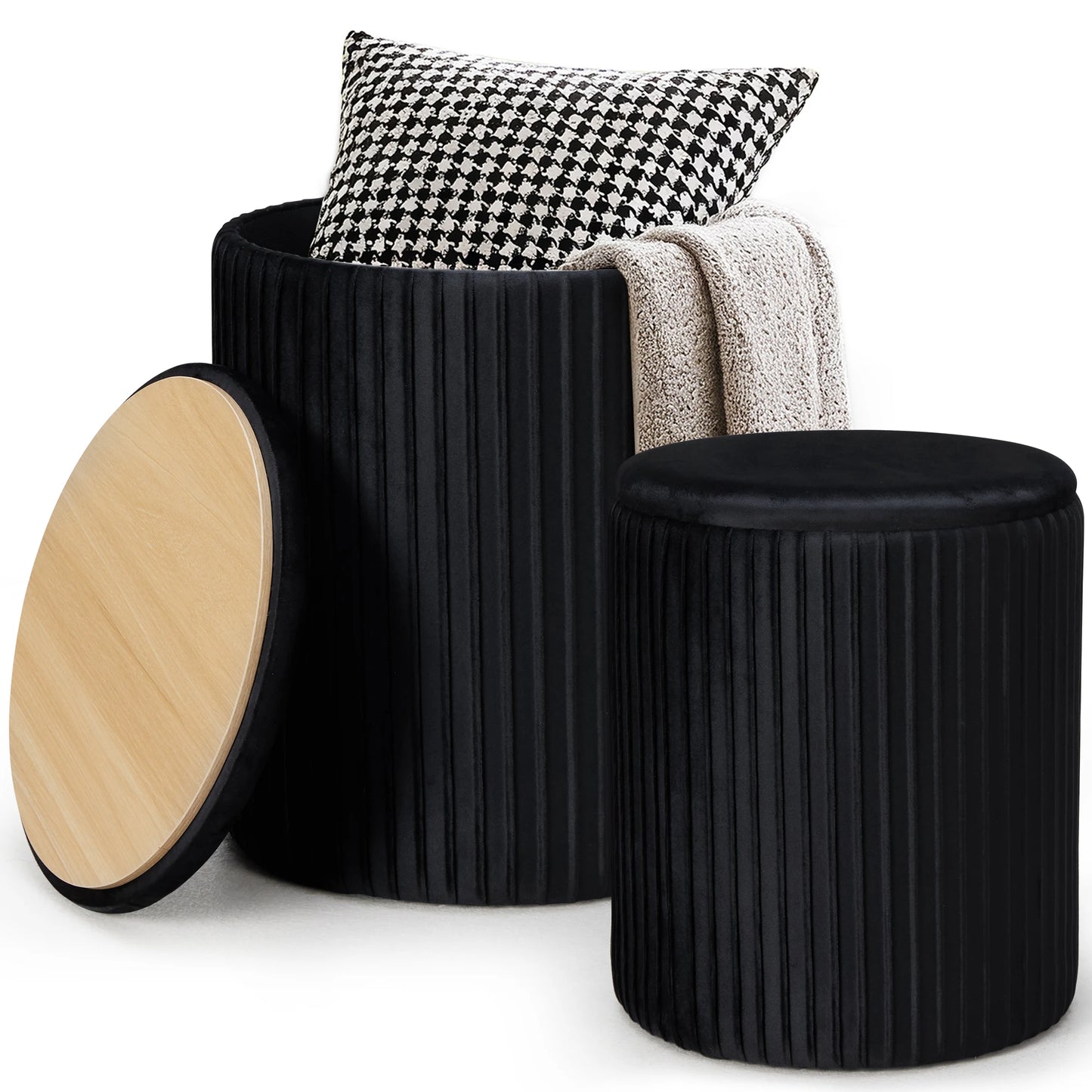 JHK Round Storage Ottoman With Hidden Toy Box And Bench