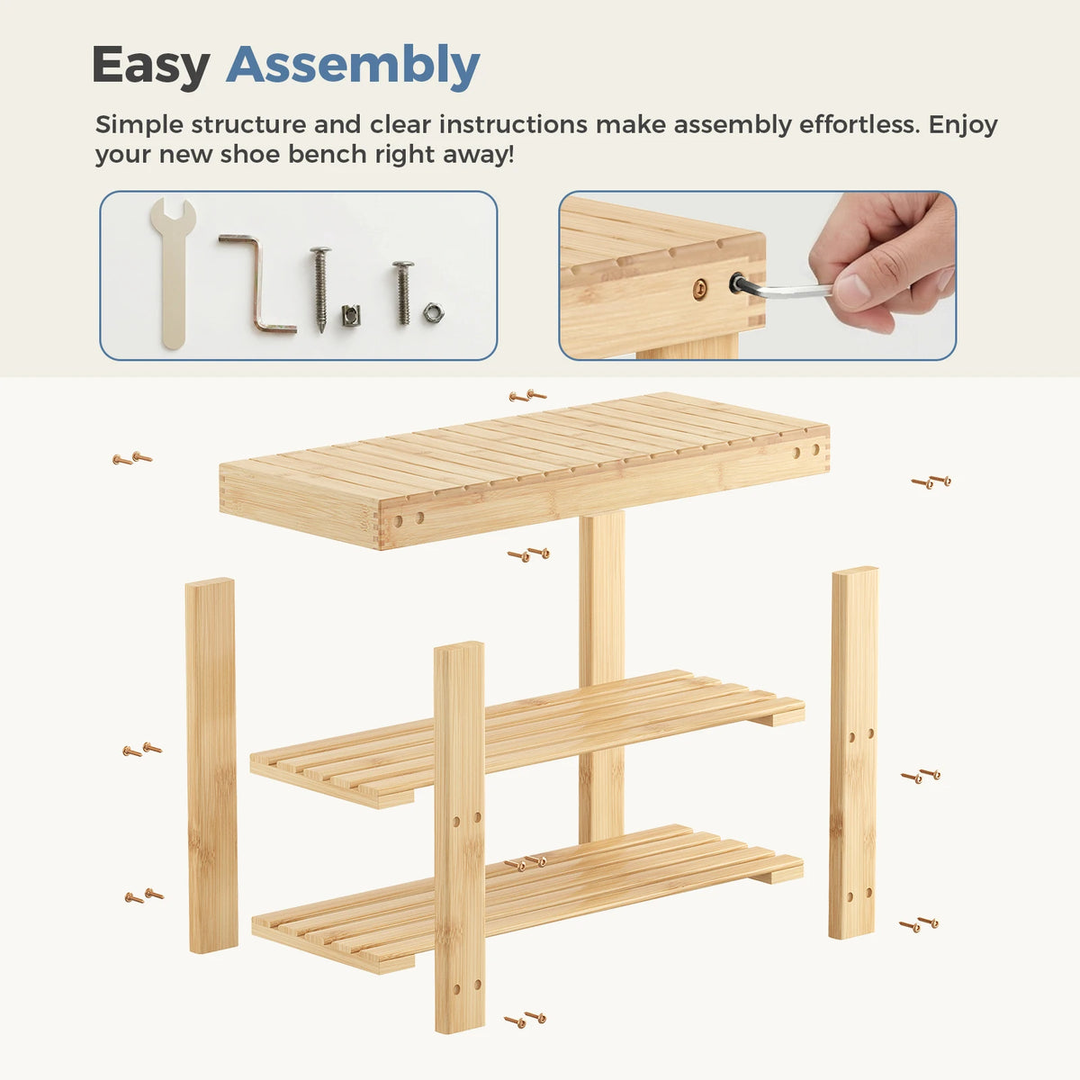 MCQ Three Tier Bamboo Shoe Cabinet With Entryway Storage Bench
