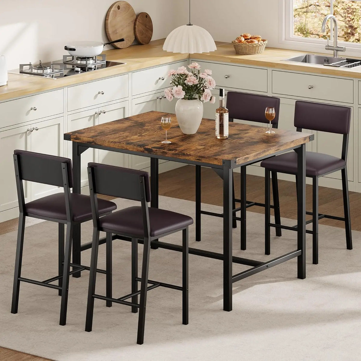 HiMISS 5 Piece Dining Table Set With 4 Upholstered Chairs