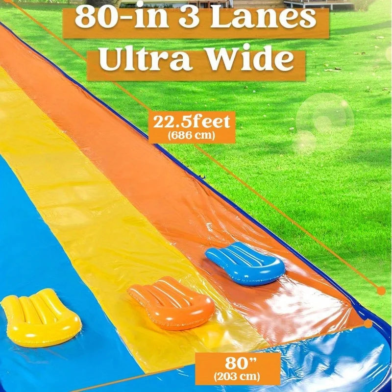 Joyfy Triple Lawn Water Slide With Sprinkler For Backyard Fun