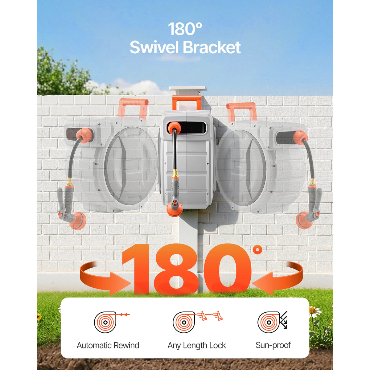 SucceBuy Retractable Garden Hose Reel With 9 Pattern Nozzle