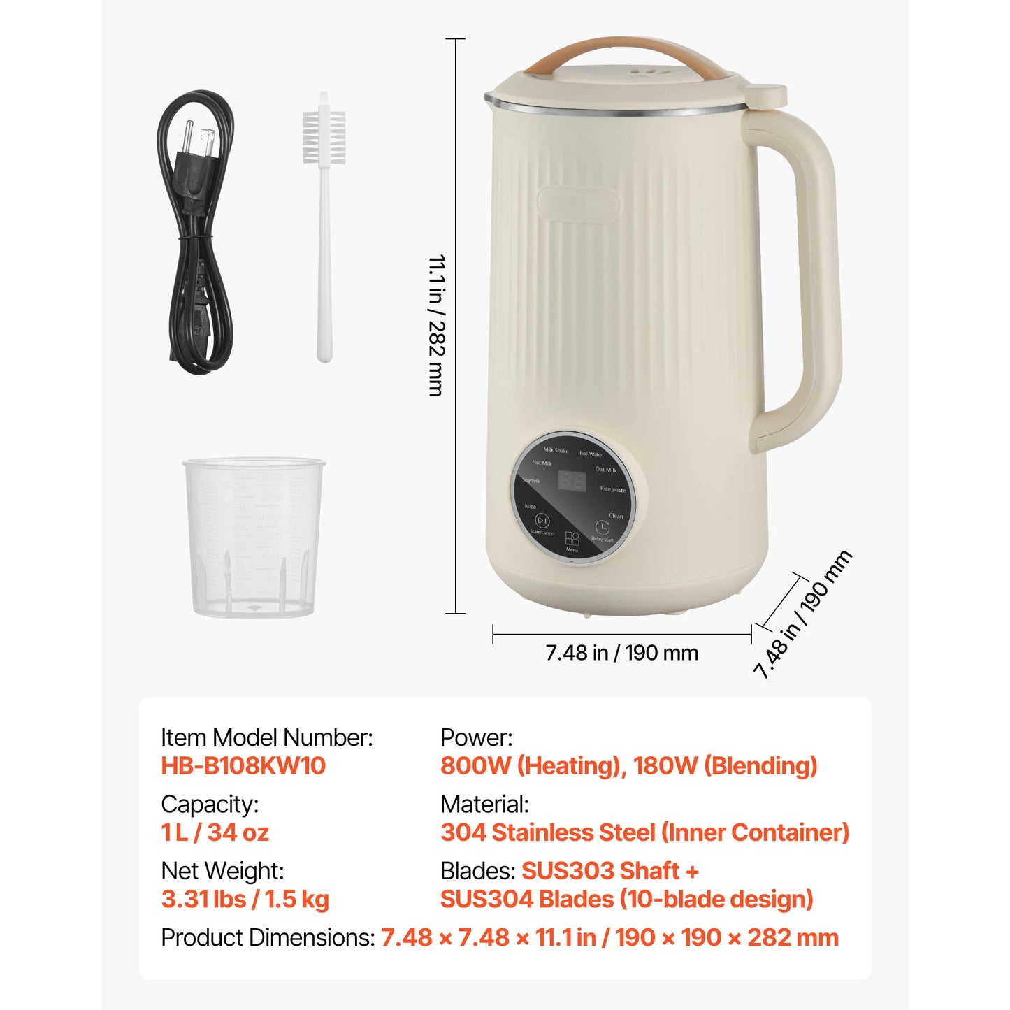 VEVOR 8-in-1 Nut Milk Maker With Self Cleaning