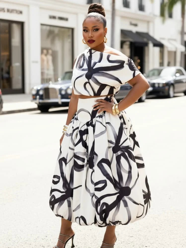 Asymmetrical Neck Sleeveless Crop Top And Midi Skirt Set