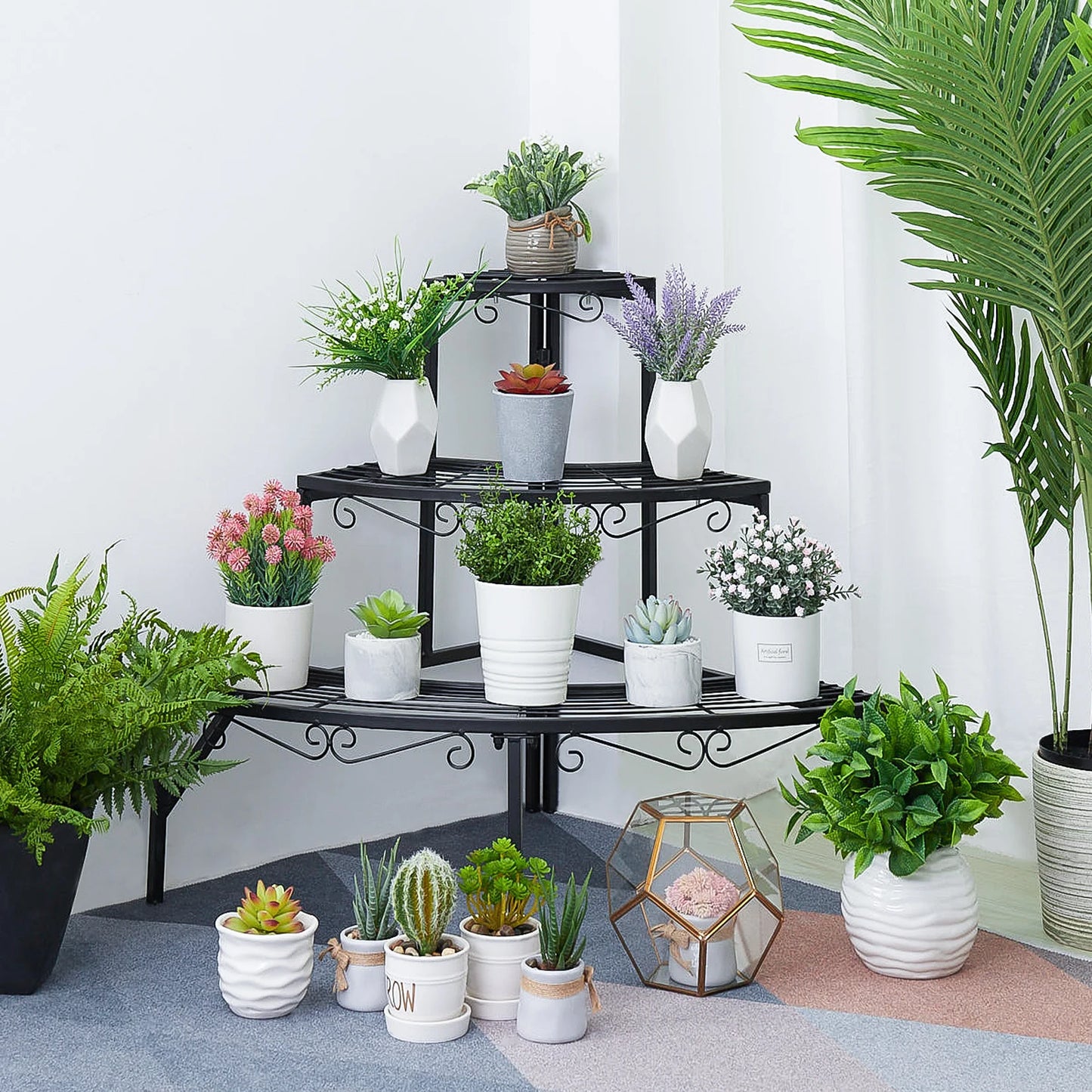 Wisfor Three Tier Corner Ladder Metal Plant Shelf For Garden
